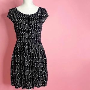 Safety Pin Print Black Button-up Mini Dress Goth Alternative